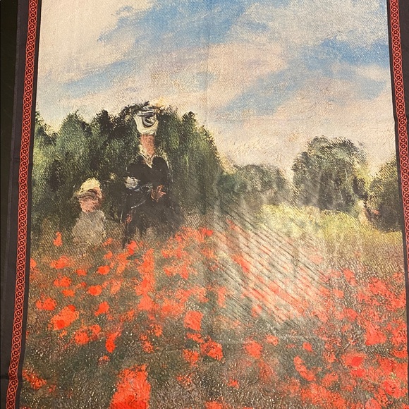 Galleria Enterprises, Inc. Red and Green Floral Scarf- Claude Monet image - Picture 2 of 5